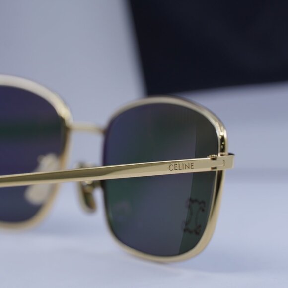 Celine CL40285U RHINESTONE TRIOMPHE 30N Rectangle Sunglasses - Gold/Green - Picture 8 of 11